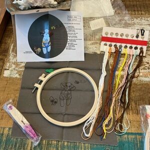 Dog Embroidery Kit with Hoop and Threads